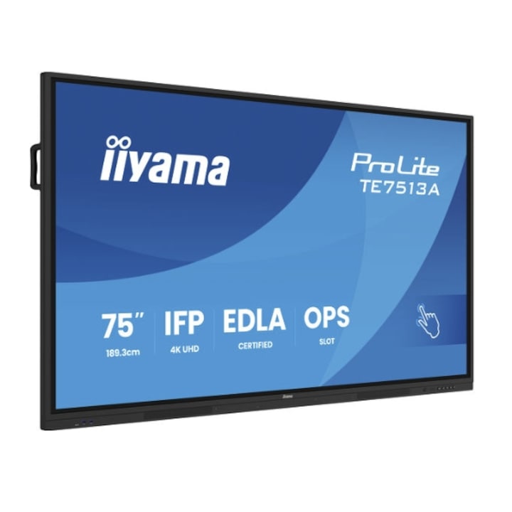 Professzionális kijelző IPS LED Iiyama 75" TE7513A-B1AG, UHD 3840 x 2160, HDMI, DisplayPort, érintőképernyő fekete