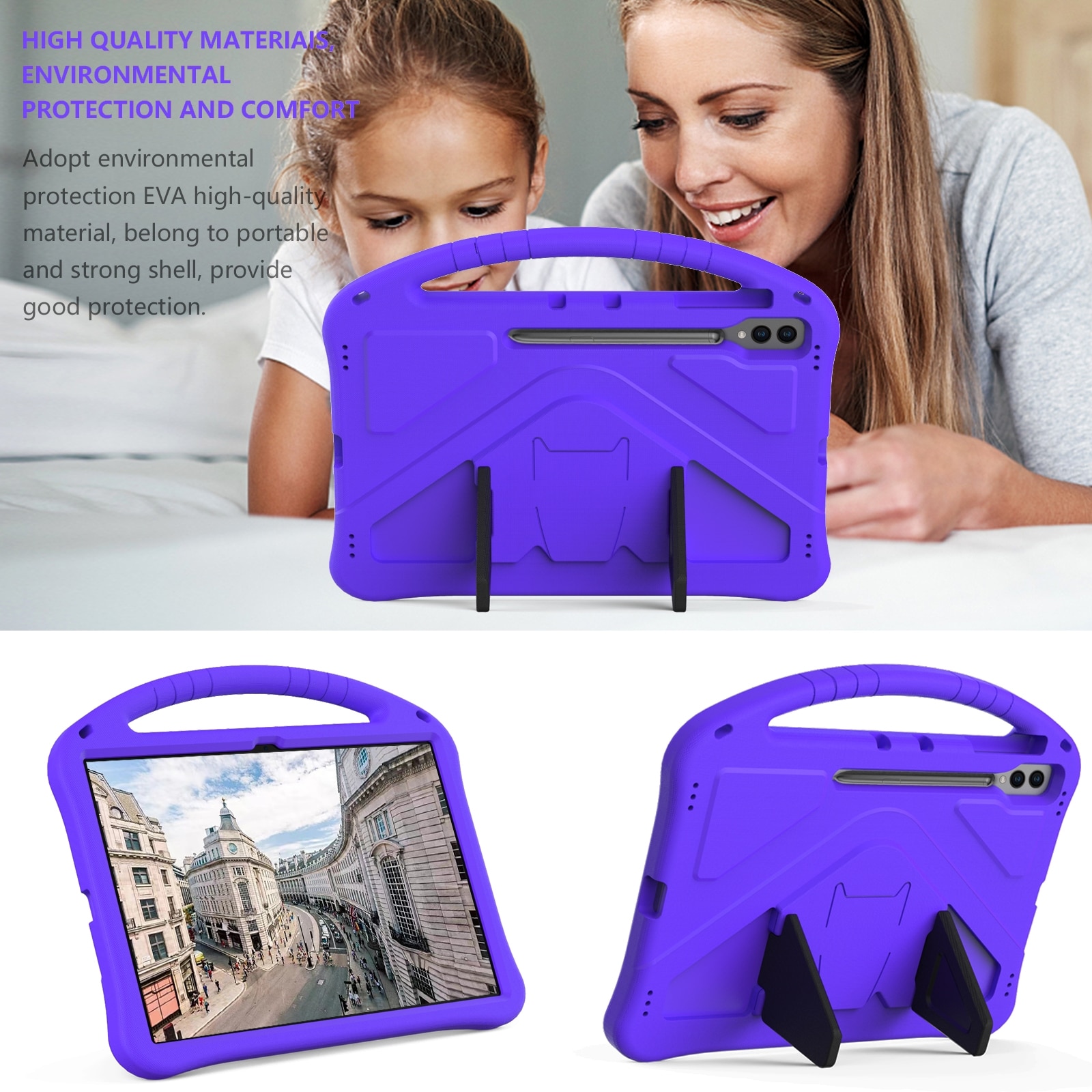 Husa tableta compatibila cu Samsung Galaxy Tab S10 Ultra 14.6, EVA rezistent la socuri, cu suport, Violet