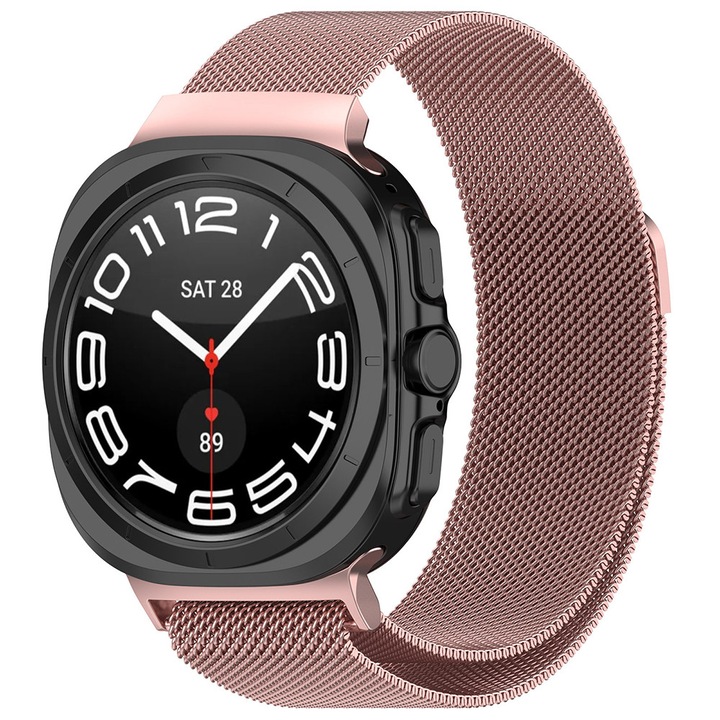 Szíj kompatibilis Samsung Galaxy Watch Ultra 47mm, C7, Rozsdamentes acél, Púder rózsaszín