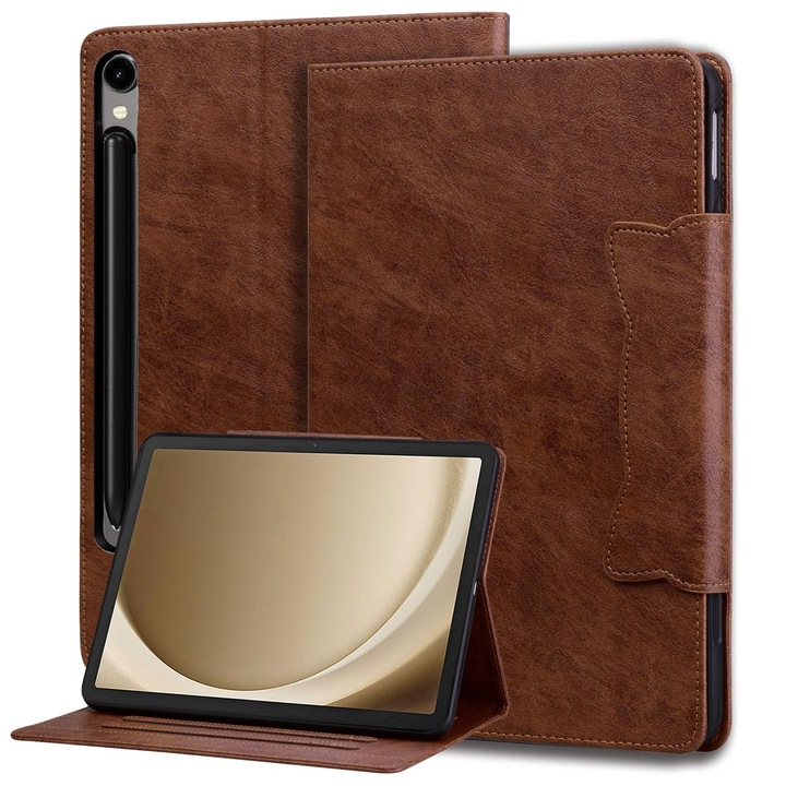 Husa tableta compatibila cu Samsung Galaxy Tab S10 FE, catarama piele, maro