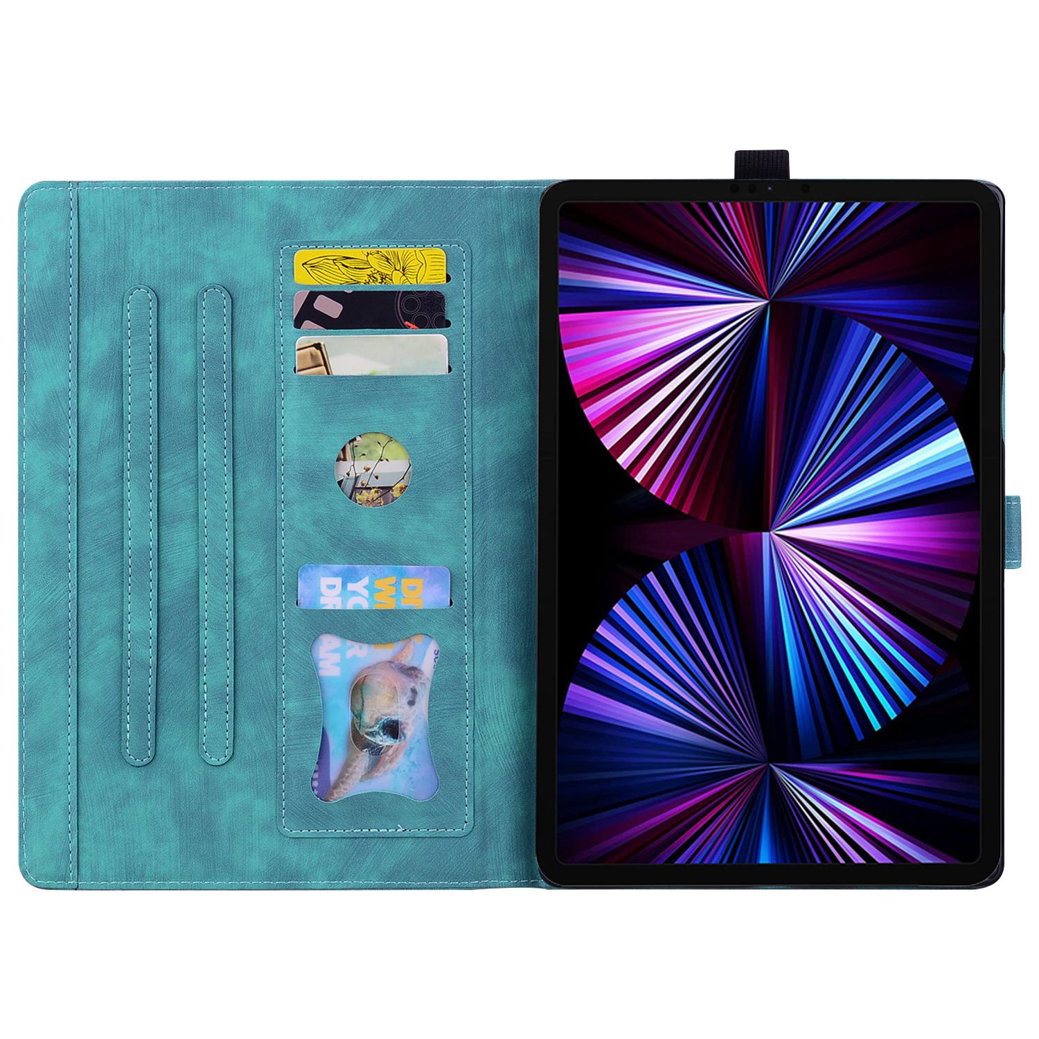 Husa tableta compatibila cu Samsung Galaxy Tab S10 FE, piele gravata cu motisor de cires, carton, albastru