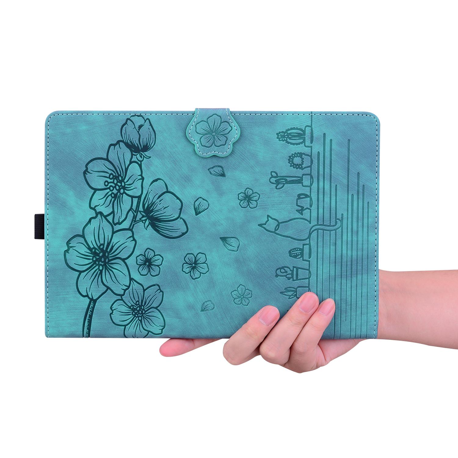 Husa tableta compatibila cu Samsung Galaxy Tab S10 FE, piele gravata cu motisor de cires, carton, albastru