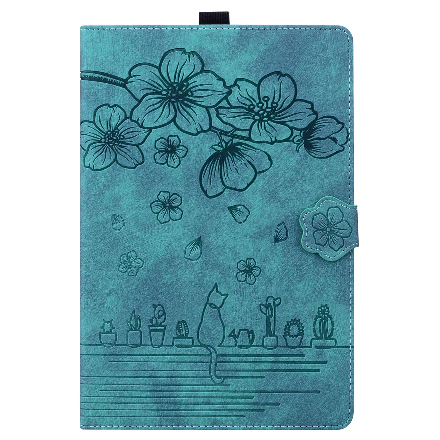 Husa tableta compatibila cu Samsung Galaxy Tab S10 FE, piele gravata cu motisor de cires, carton, albastru