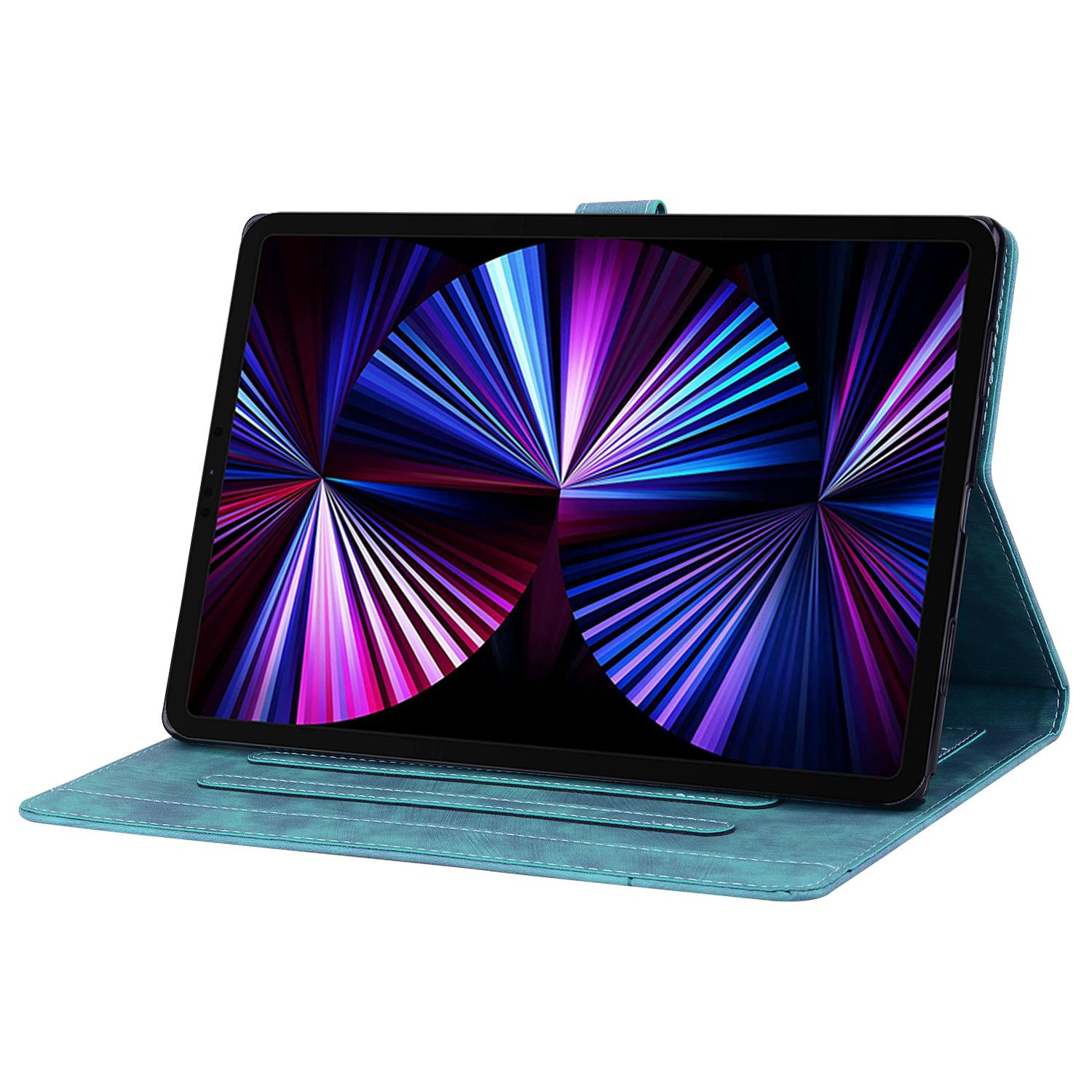 Husa tableta compatibila cu Samsung Galaxy Tab S10 FE, piele gravata cu motisor de cires, carton, albastru