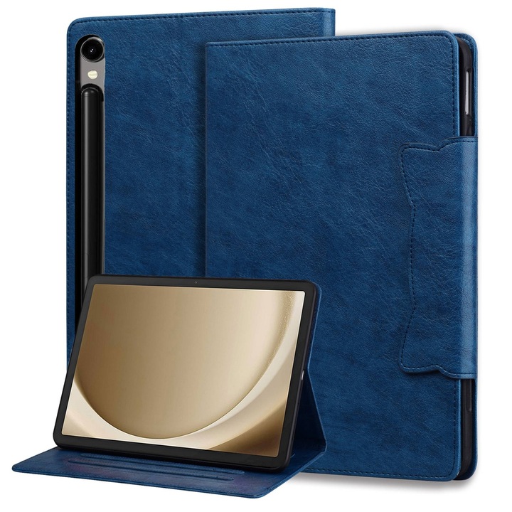 Husa tableta compatibila cu Samsung Galaxy Tab S9 FE/S9/S8/S7, piele smart cu catarama, albastru regal