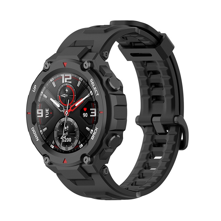 Amazfit T-Rex/T-Rex Pro okosórákkal kompatibilis szilikon óraszíj, sport modell, fekete