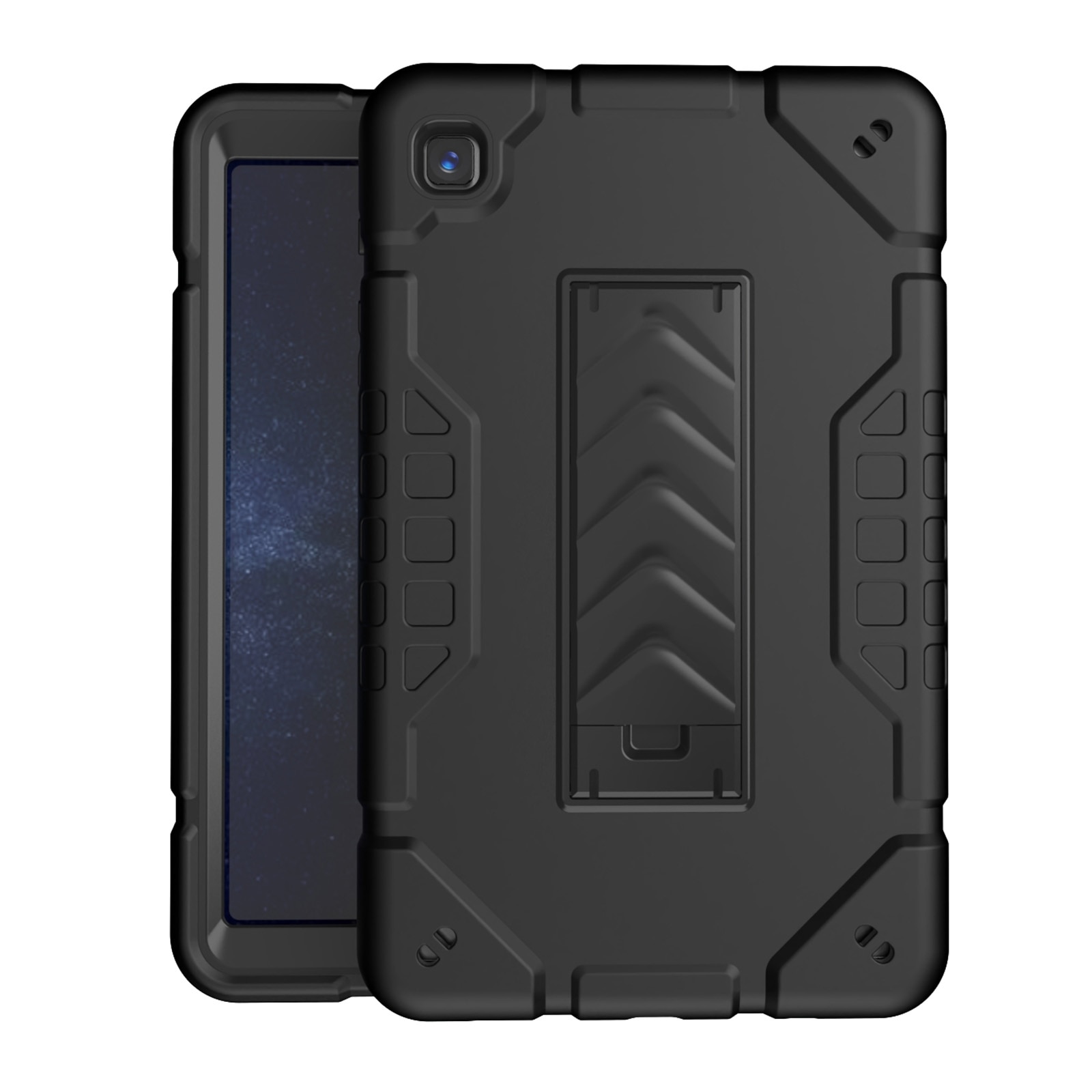 Husa tableta compatibila cu Samsung Galaxy Tab A7 Lite, carcasa hibrida din silicon si PC, cu suport, neagra