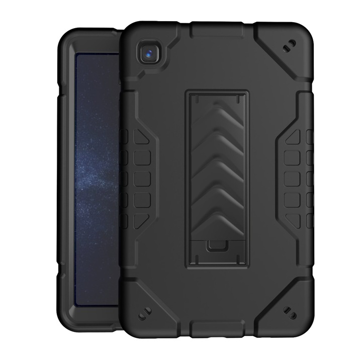 Husa tableta compatibila cu Samsung Galaxy Tab A7 Lite, carcasa hibrida din silicon si PC, cu suport, neagra