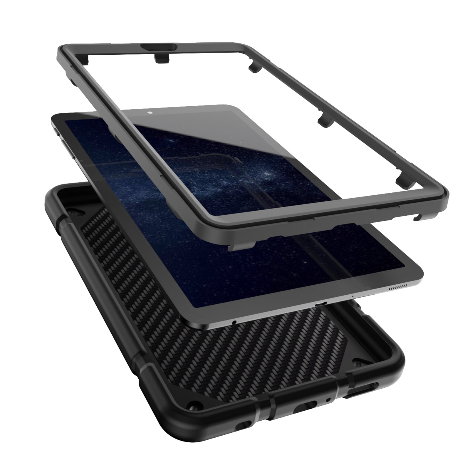 Husa tableta compatibila cu Samsung Galaxy Tab A7 Lite, carcasa hibrida din silicon si PC, cu suport, neagra