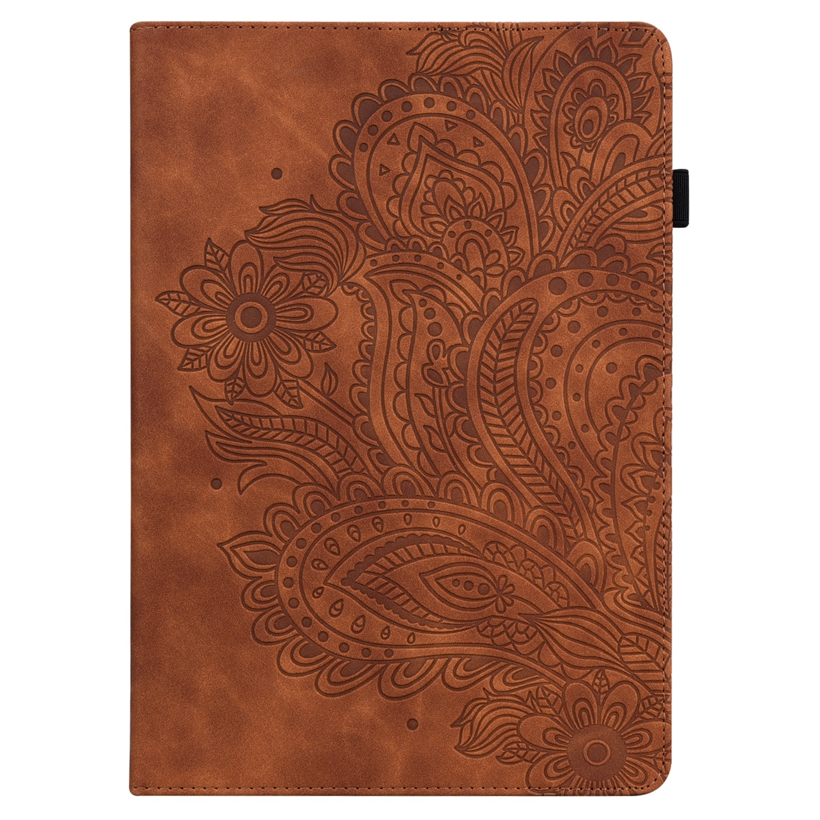 Husa tableta pentru Huawei MatePad 10.4, piele PU + TPU, tip carte cu suport si buzunare carduri, model embosat paun, somn/trezire, Maro