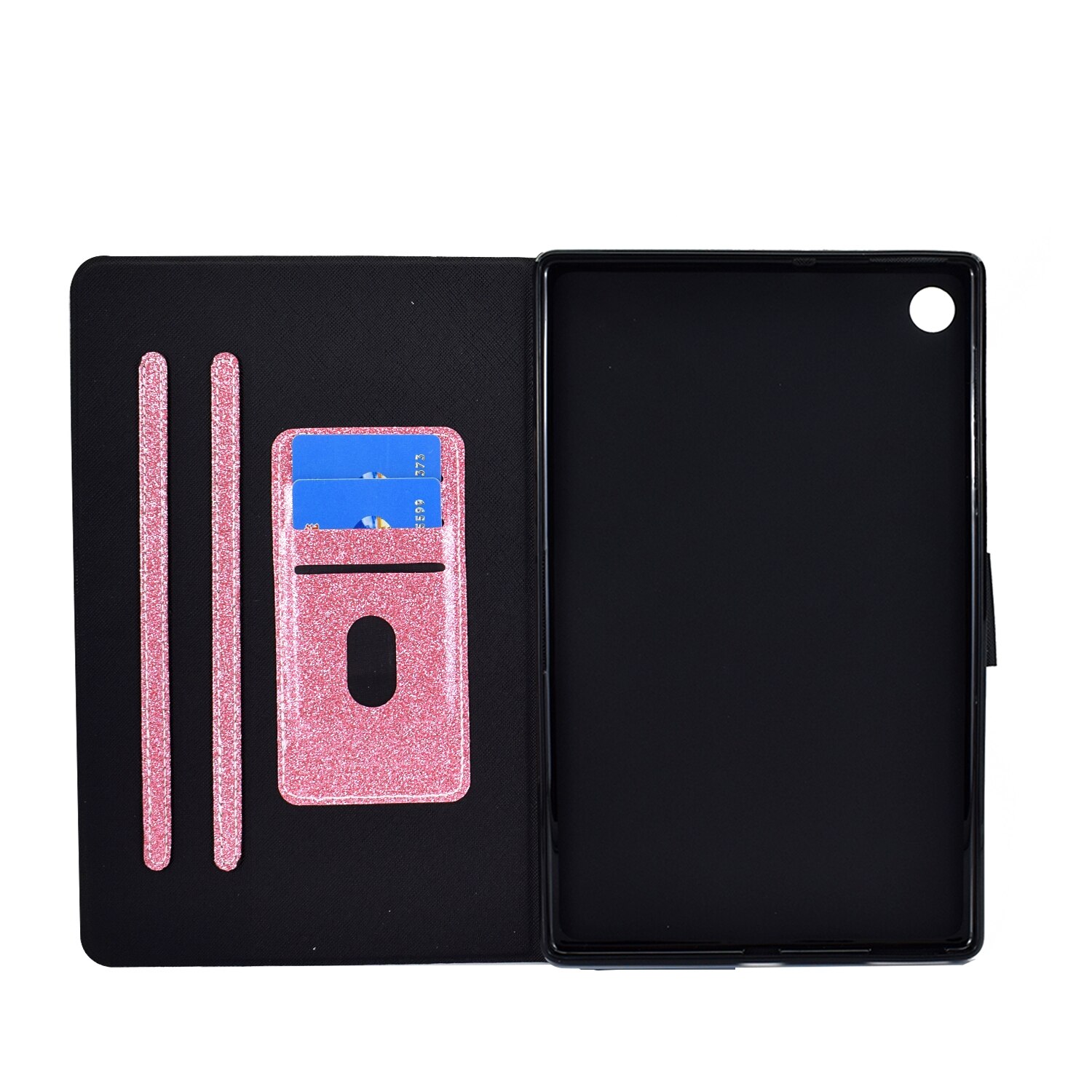 Husa tableta compatibila cu Samsung Galaxy Tab A9+, piele cu sclipici, functie auto sleep/wake, roz