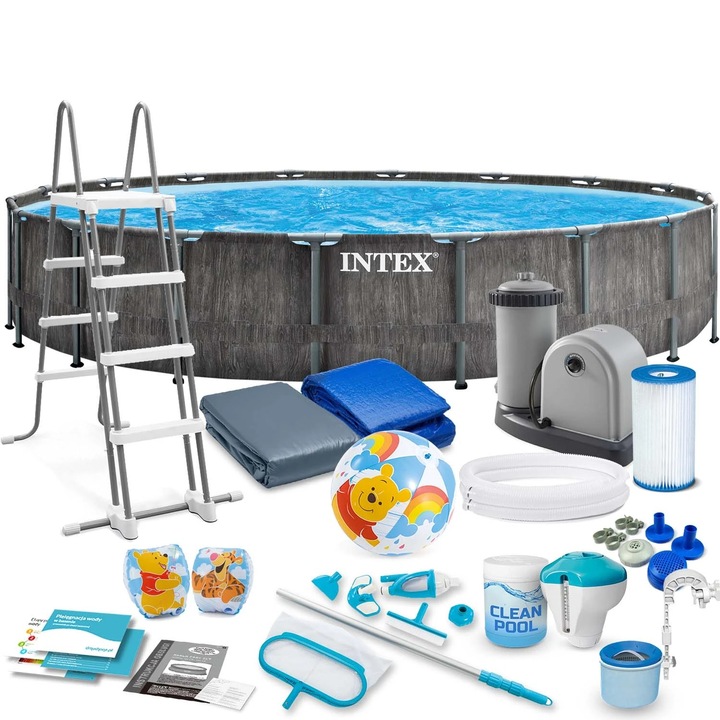 Рамков Басейн, Издръжлив 3-Слоен PVC Материал, С Филтърна Помпа, Метална Стълба, Брезент И Фолио, Термометър, Скимер, Комплект За Почистване И Прахосмукачка, 24311 Литра, 549 X 122 См, Тъмносив