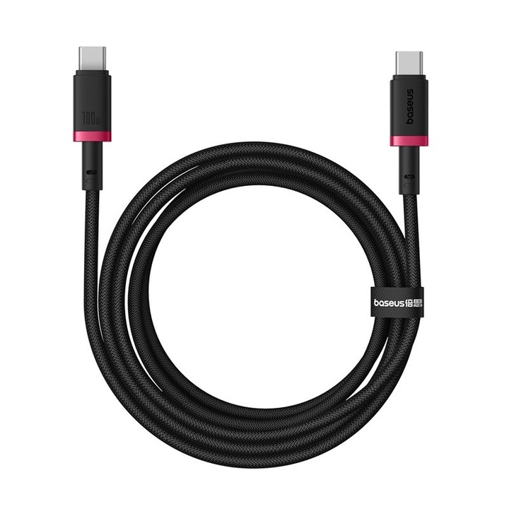 Cablu de date Baseus Dura USB-C la USB-C 100W 2m, rosu-negru