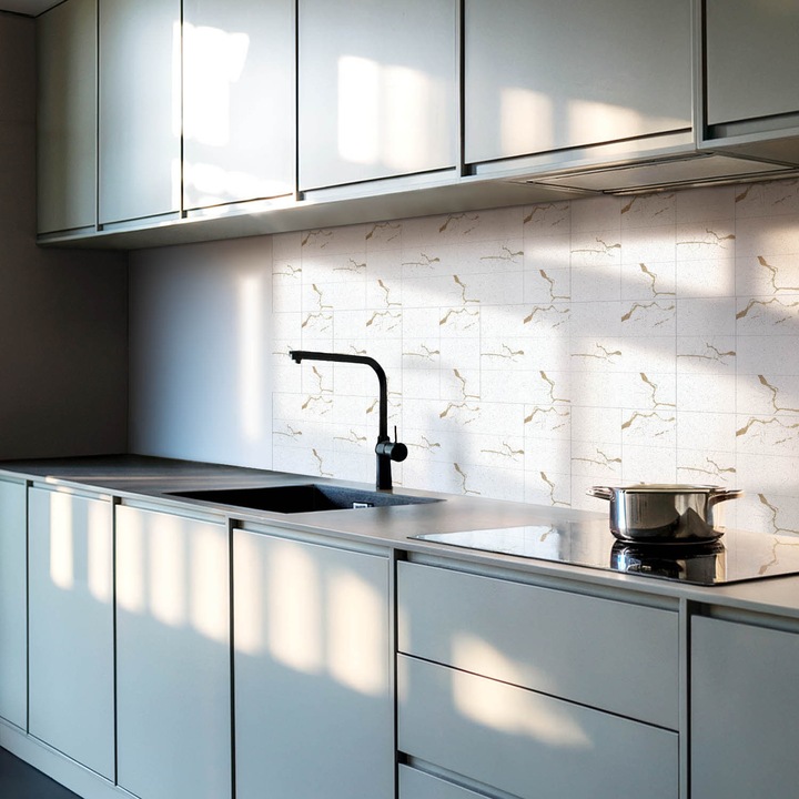 Öntapadó csempék, Wallfluent, Modern márvány mintás, Fehér, 20x20x20, 010310410020000057075