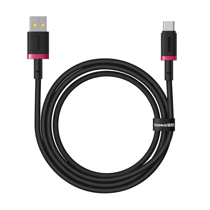 Cablu de date USB-Typ C 60W 2m, Baseus, rosu-negru, nylon