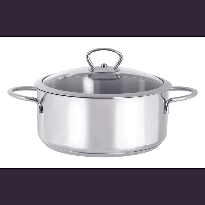 Cratita 2.8l cu capac din sticla Kulinaria Metalac inox/20cm/2.8l