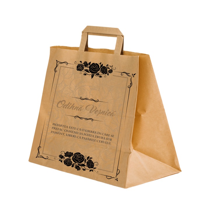 Set 500 bucati Pungi Hartie pentru parastase, comemorari, inmormantari Odihna Vesnica, 32 x 27 x 21cm, kraft Natur, Model 7