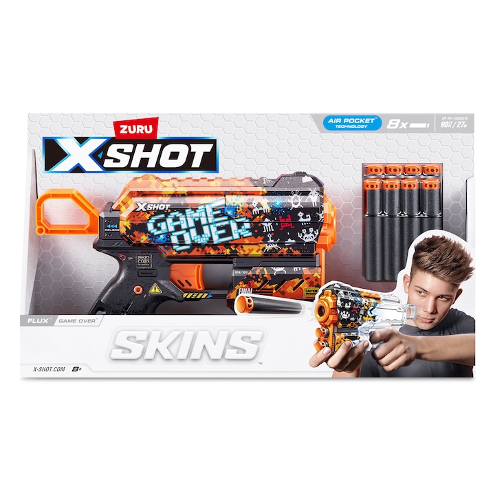 X-Shot Blaster Skins Flux, Game Over, 8 proiectile, raza 27m