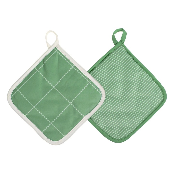 Set Servet de Bucatarie Verde cu Modele Ecru 17x17cm - 2buc