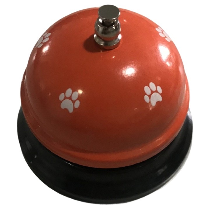 Clopotel Metalic Multifunctional, Portocaliu cu Imprimeu Labuta Alba, 7.5x7.5x6.5 cm, Dresaj, Receptie, Restaurante