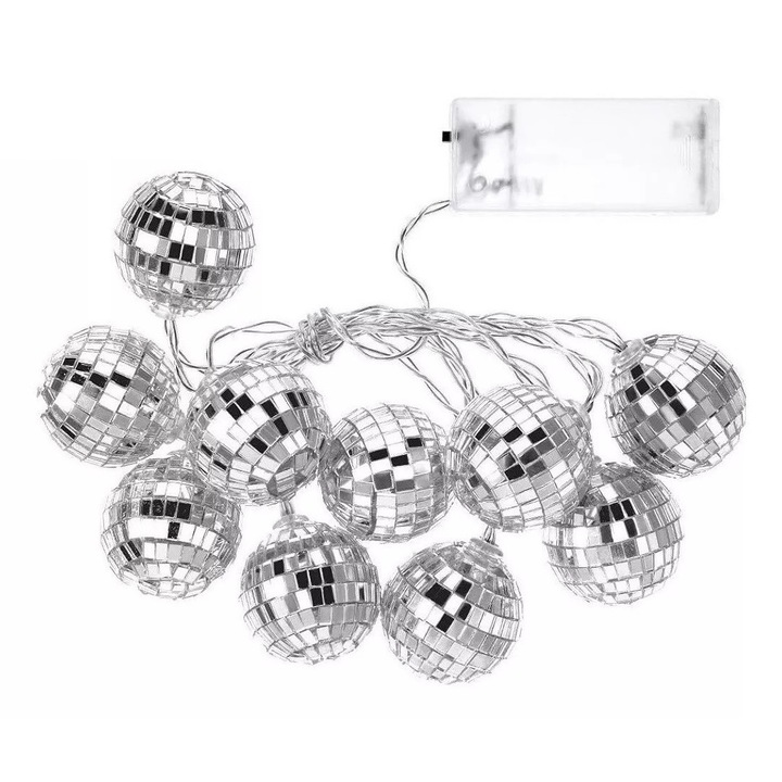Ghirlanda Decorativa cu 10 LED Disco Balls 4cm Lungime 150cm cu Baterii pentru Petreceri