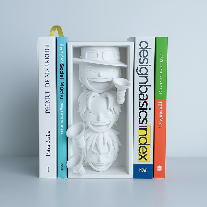 Könyvállvány, Dekoratív Könyvkuckó – Manga, kreatív design, Fehér színű 23x9x21