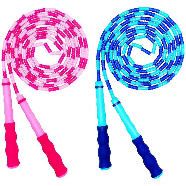 Corzi de sarit, set 2 bucati, ajustabile, cu margele din plastic, anti-alunecare, 9 inch