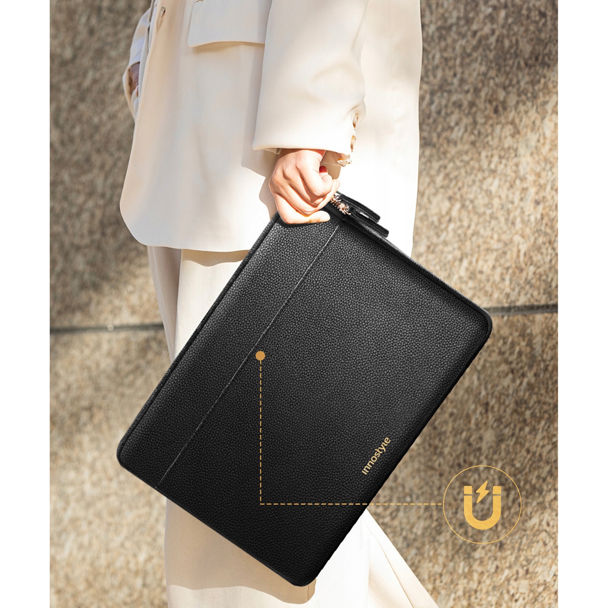 Geanta laptop impermeabila LuxLeather, 14", neagra, design ergonomic, ultra-usoara 220g