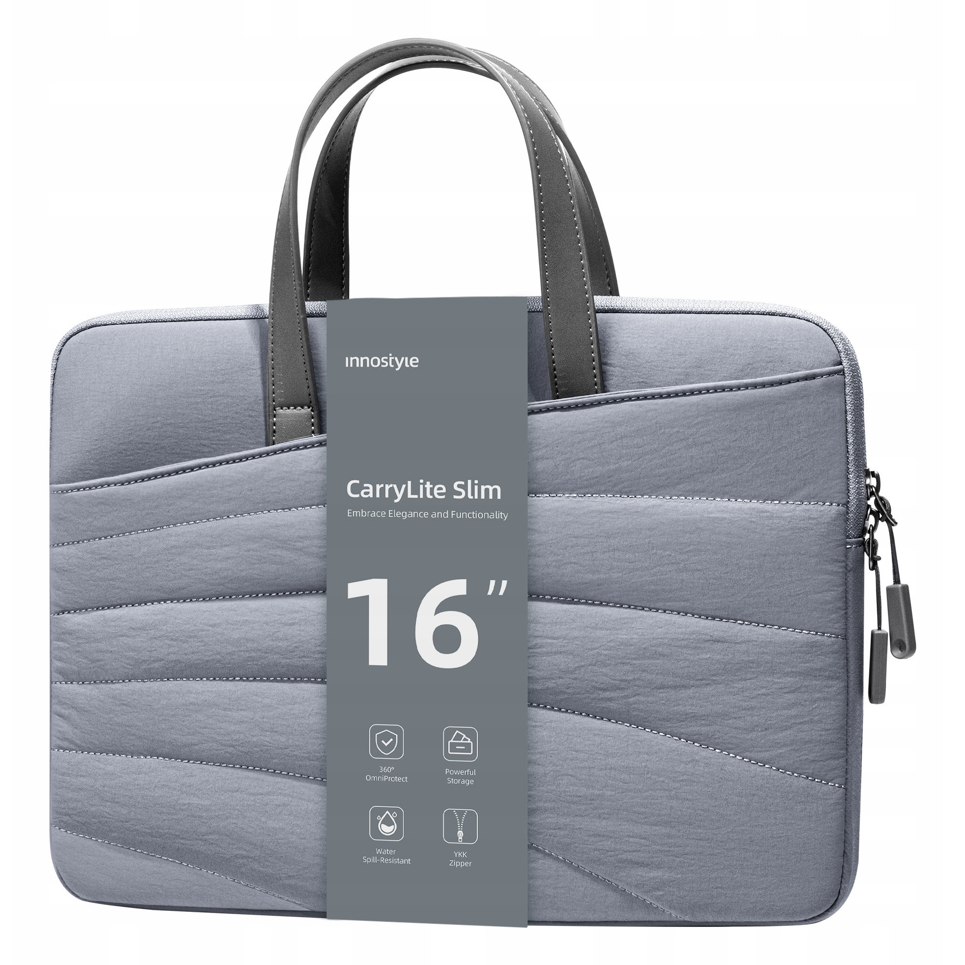 Geanta pentru laptop Innostyle CarryLite Slim impermeabila, 15.6-16", gri, design ergonomic, usoara (380g)