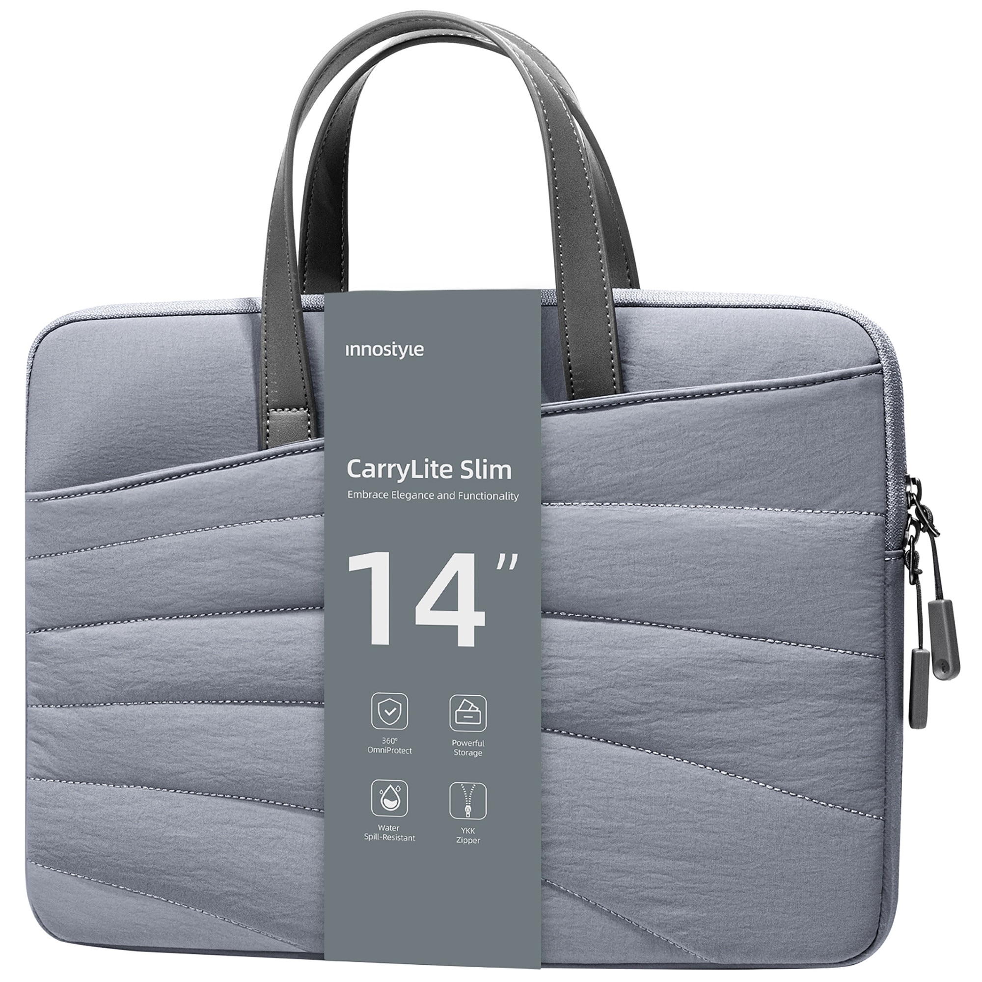 Geanta pentru laptop CarryLite Slim, impermeabila, gri, 14", design ergonomic, protectie socuri