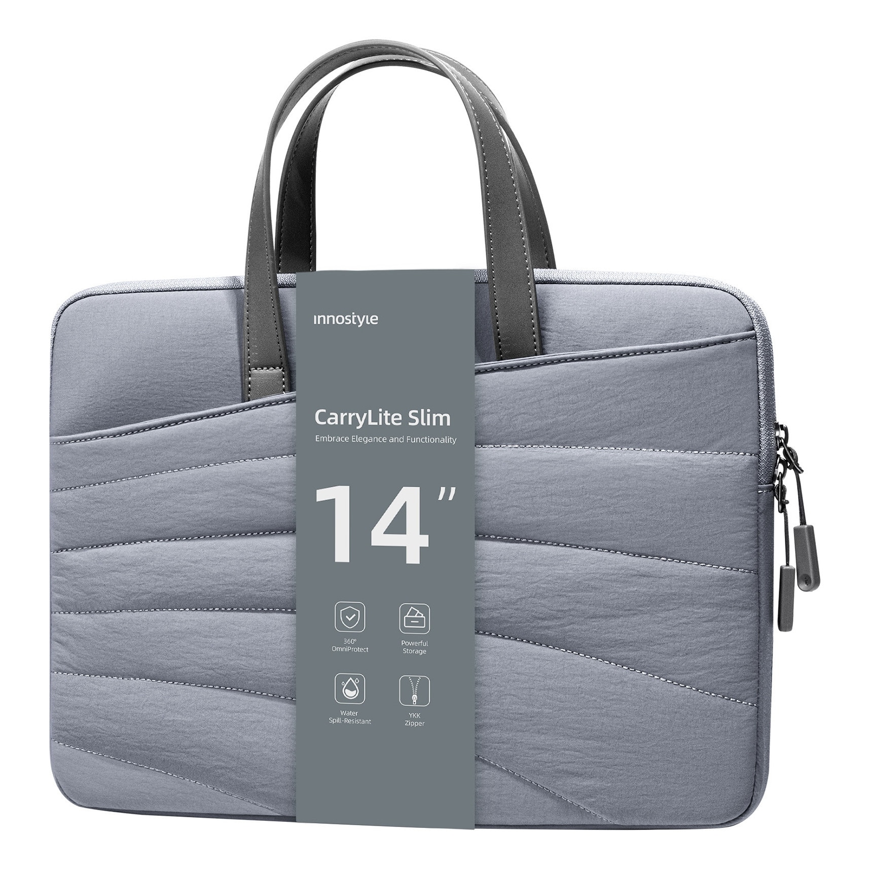 Geanta pentru laptop CarryLite Slim, impermeabila, gri, 14", design ergonomic, protectie socuri