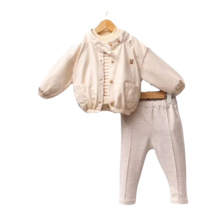 Compleu pentru baieti din 3 piese, bej, Bej
