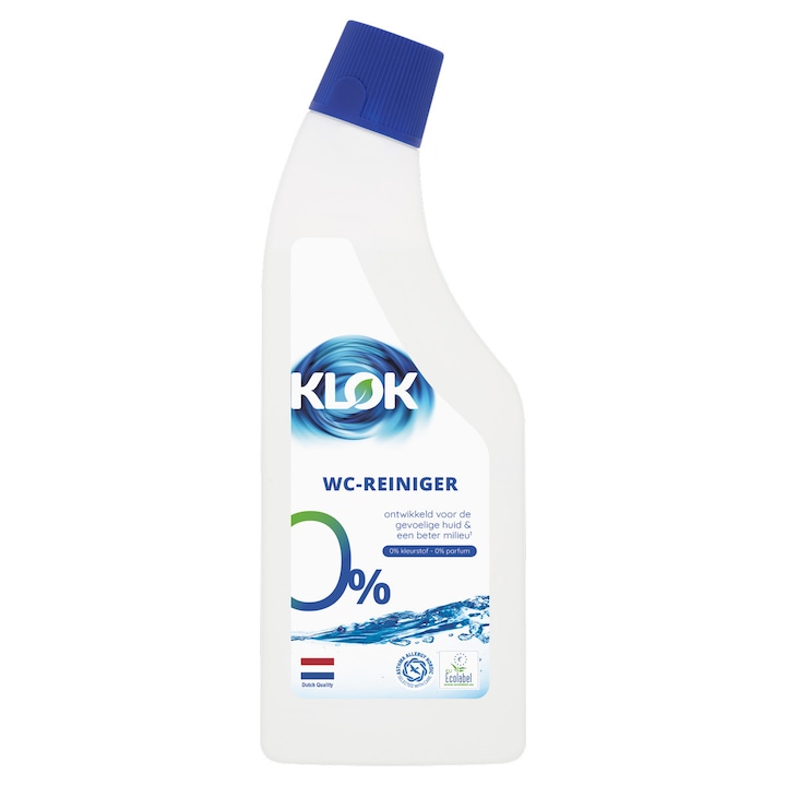 KLOK течен препарат за почистване на тоалетна чиния, 0% парфюм, 0% оцветители, екологичен, 750 мл