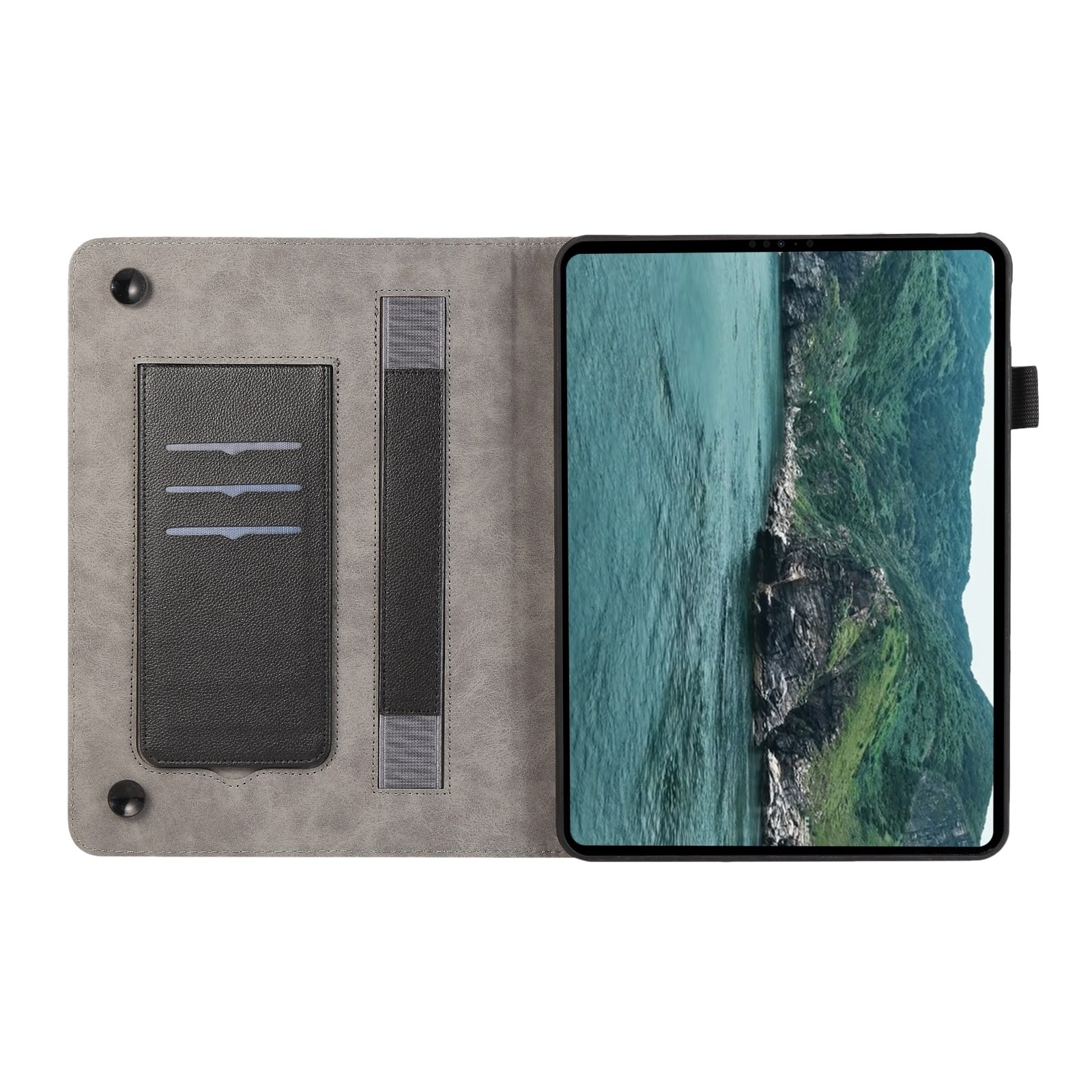 Husa tableta pentru Nokia T10 8.0, piele textura litchi, tip ventuza, culoare neagra
