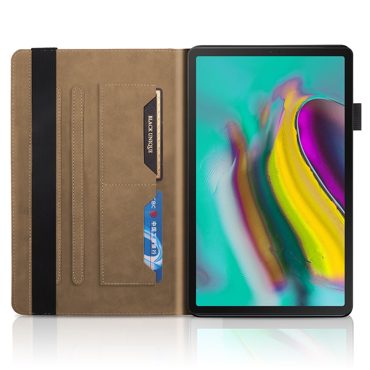 Husa tableta compatibila cu Samsung Galaxy Tab S5e 10.5 T720, din piele cu design copac viu, cu suport si sloturi pentru carduri si stilou, Maro