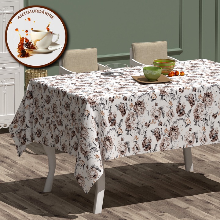 Folteltávolító terítő 100% pamut Átmérő 180 cm, Virágmotívumok Barna