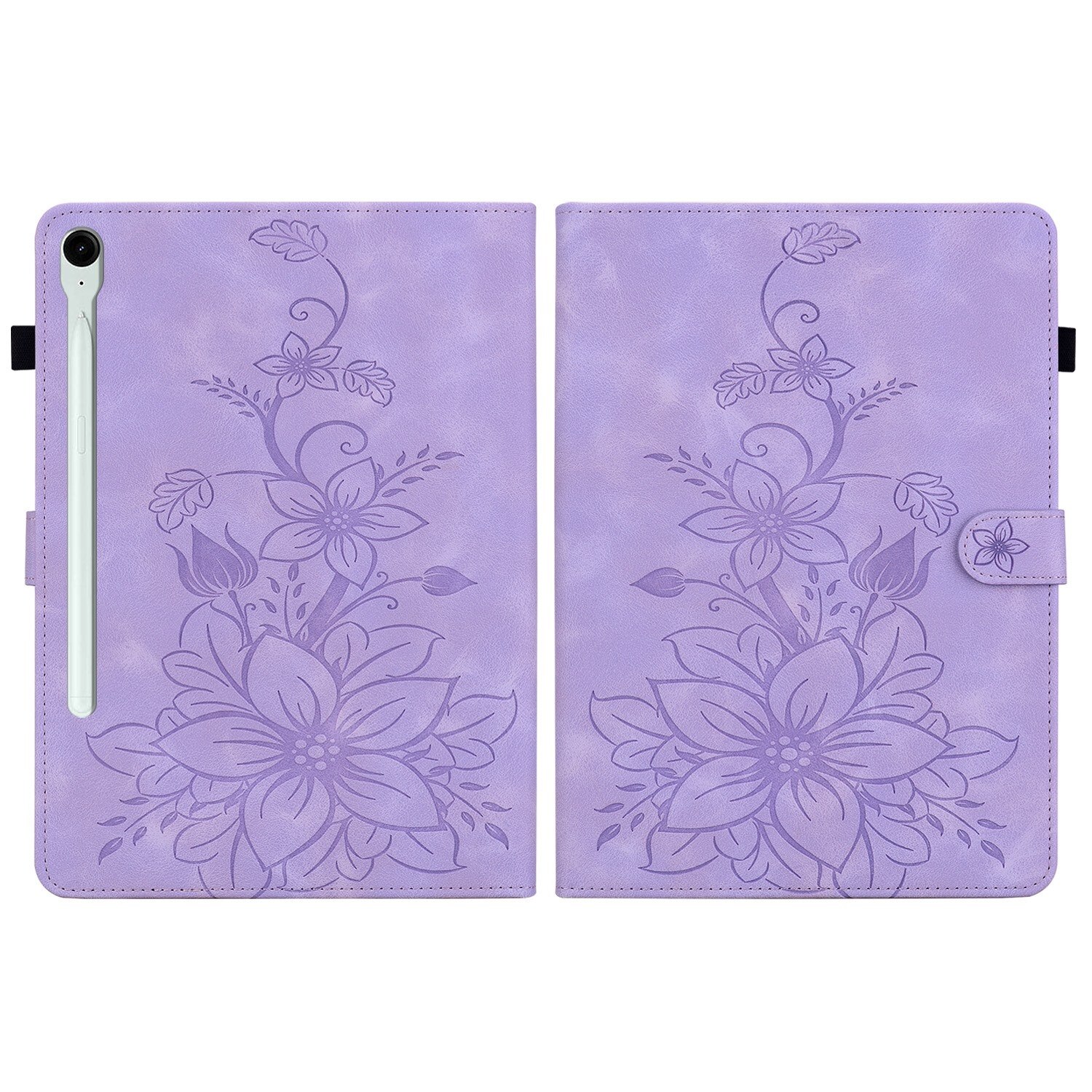 Husa tableta compatibila cu Samsung Galaxy Tab S9 / S9 FE, piele embosata cu design floral, violet