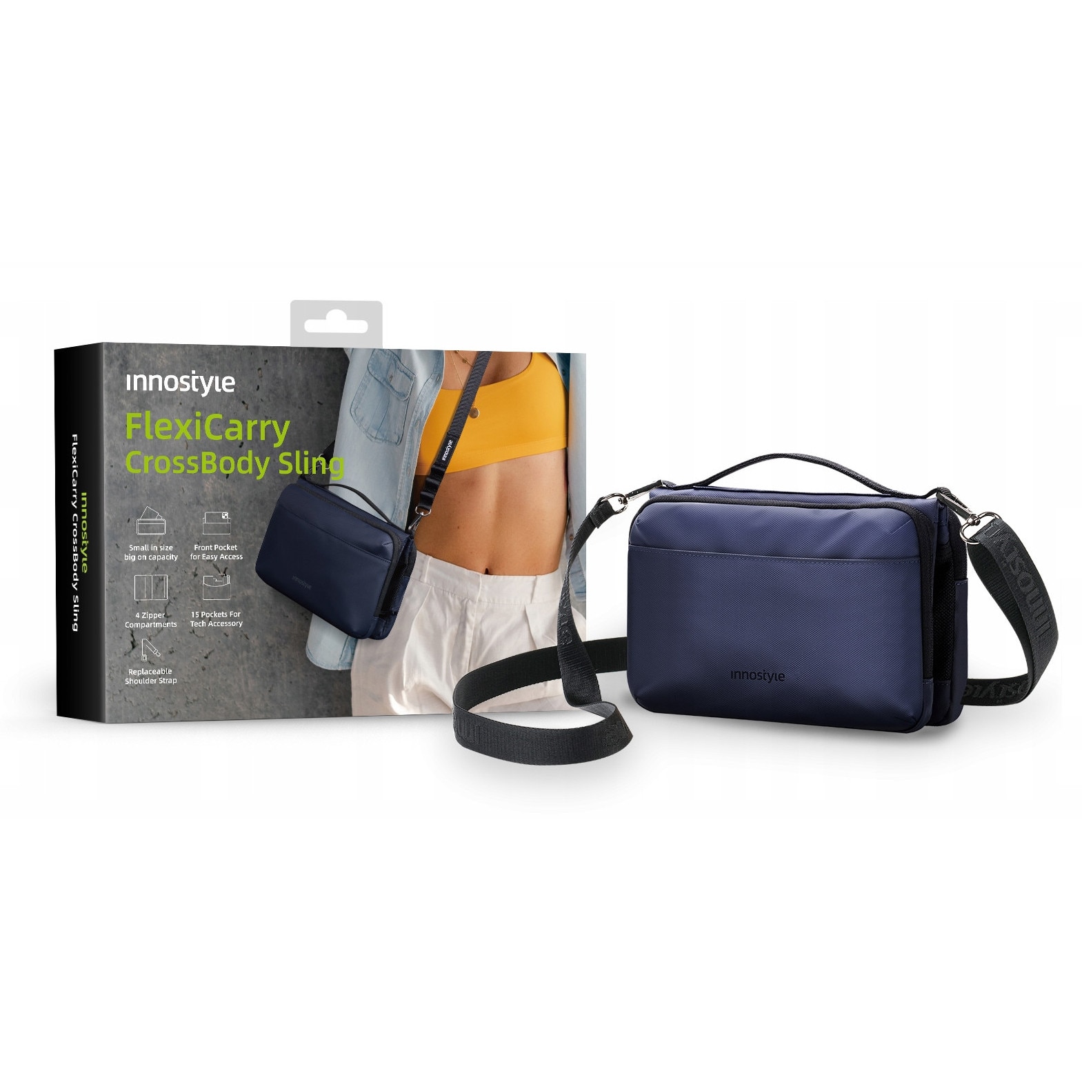 Geanta impermeabila Innostyle FlexiCarry, 2L, design ergonomic, material DuPont 1680D, albastru, 23x16x4cm