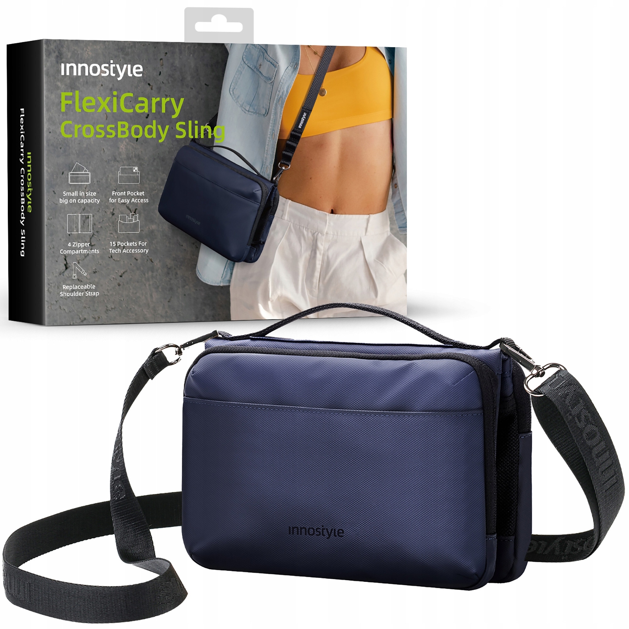 Geanta impermeabila Innostyle FlexiCarry, 2L, design ergonomic, material DuPont 1680D, albastru, 23x16x4cm