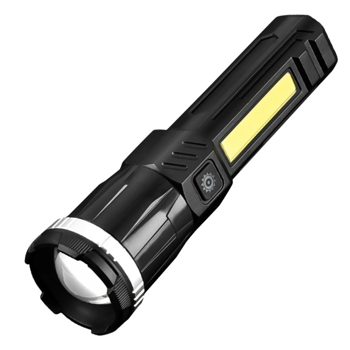 Teleszkópos LED lámpa, 1000 lumen, fekete, 16x4.5cm, IPX6 vízálló, USB tölthető