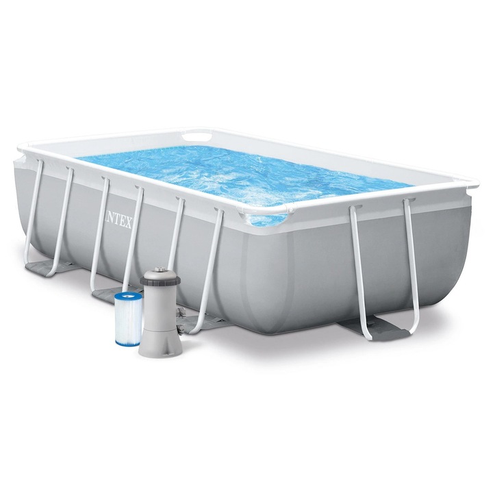 Рамков Басейн, Издръжлив 3-Слоен PVC Материал, Филтърна Помпа, Филтър, Метална Стълба, Брезент И Фолио, Плувни Плавници, Топка, Правоъгълна Форма, 3539 Литра, 300 X 175 X 80 См