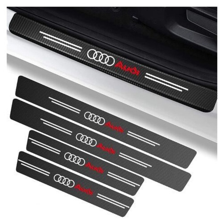 Accesoriu auto modern, prag decorativ din piele din fibra de carbon, placa de protectie impotriva zgarieturilor, protectie la intrare rezistenta la apa