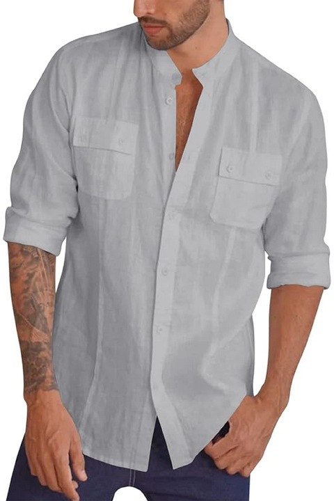Camasa de Vara din Bumbac, Croiala Regulara, Casual, pentru Primavara si Vara, Feziakuk, gri