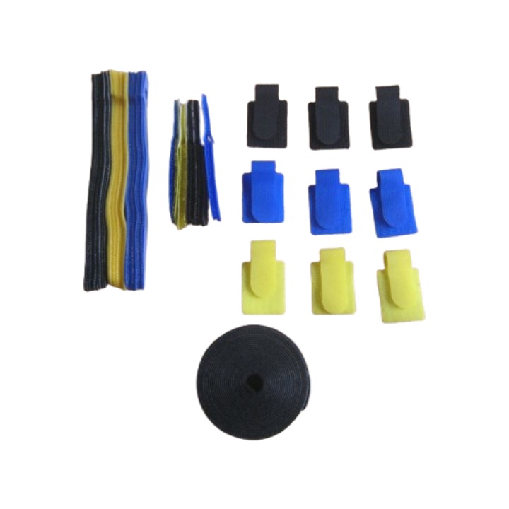Set 51 bucati banda cu arici pentru organizare cabluri Lepuss, prindere velcro, dimensiuni diferite, nylon, multicolor