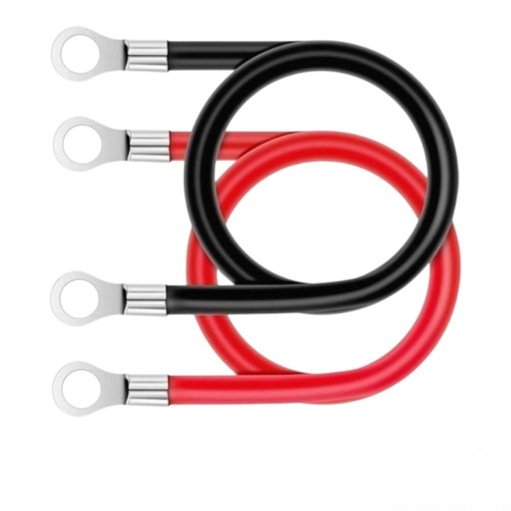 Set cablu transfer curent si pornire baterie, sectiune 6 mmp, lungime 2x75 cm, rosu, negru, la ambele capete cu papuci compatibili M6, conductivitate electrica excelenta