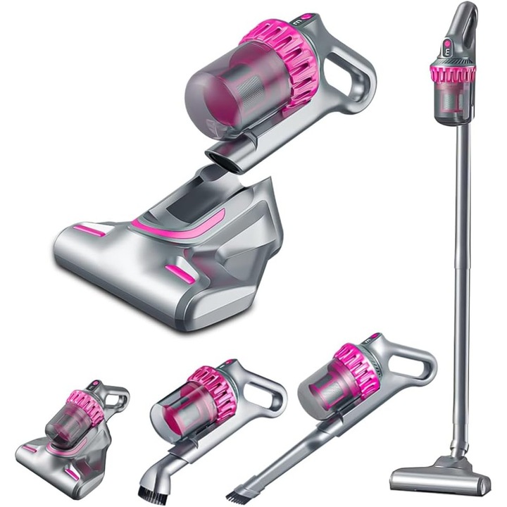 Aspirator de mana 4 in 1 cu duze interschimbabile, aspiratie puternica, trei moduri de viteza - gri-roz