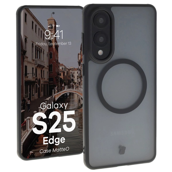 Husa Bizon Case MatteO pentru Samsung Galaxy S25 Edge, fumuriu-negru