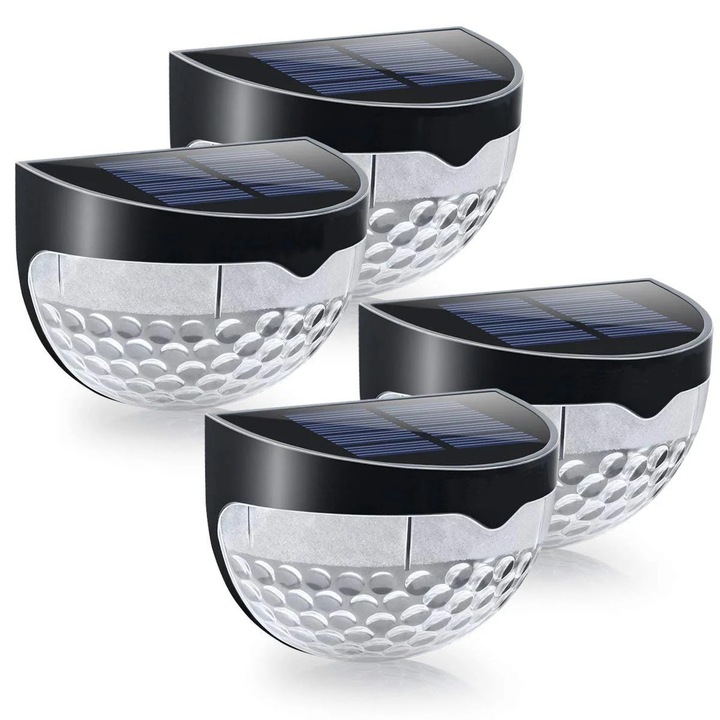 Set 4 lumini solare pentru stalpi, design semicircular, accesorii de instalare, 9x5x6.5cm