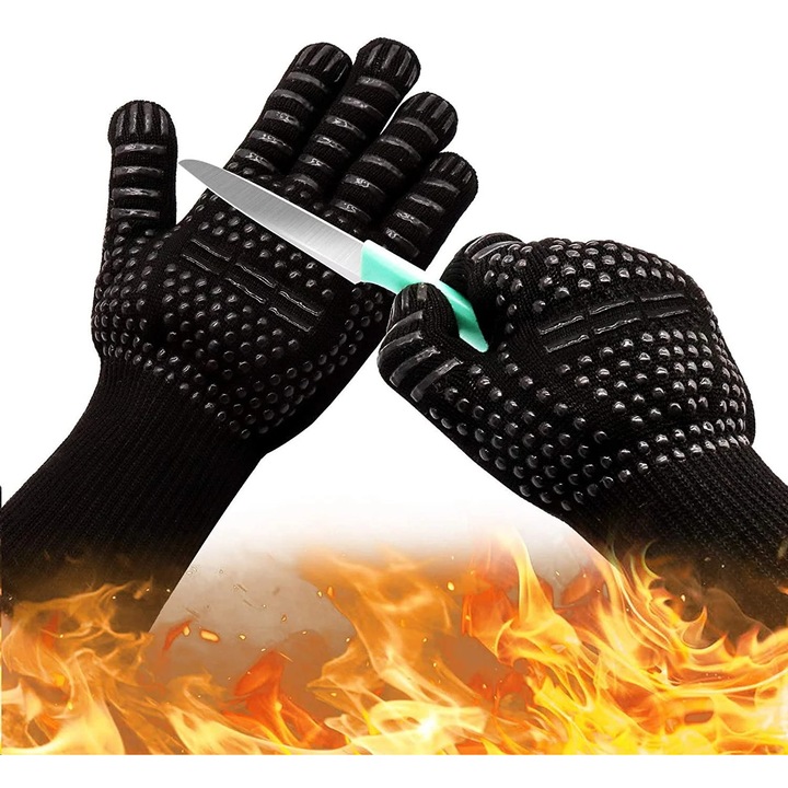 Grill kesztyű, univerzális méret, hőálló, fekete, főzőkesztyű szett