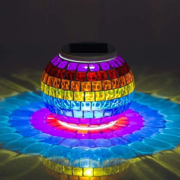 Соларна мозаечна стъклена лампа, цветна LED, водоустойчива, 5.1x5.9 инча, многоцветна